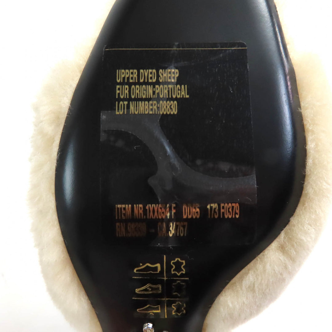 未使用品★PRADA プラダ 1XX654 トライアングルロゴプレート付 シープファー サンダル ベージュ 37 箱・保存袋付 イタリア製 レディース
