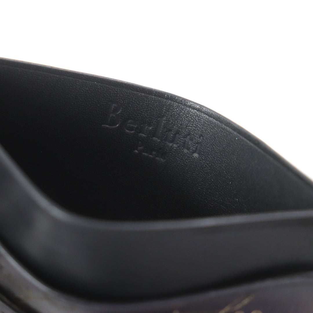 極美品▼Berluti ベルルッティ BANBOU バンブー カリグラフィ ゴールデンパティーヌ レザーカードホルダー カードケース パープル メンズ