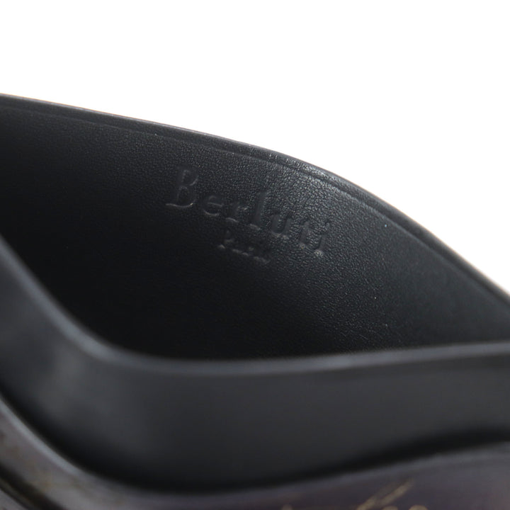 極美品▼Berluti ベルルッティ BANBOU バンブー カリグラフィ ゴールデンパティーヌ レザーカードホルダー カードケース パープル メンズ