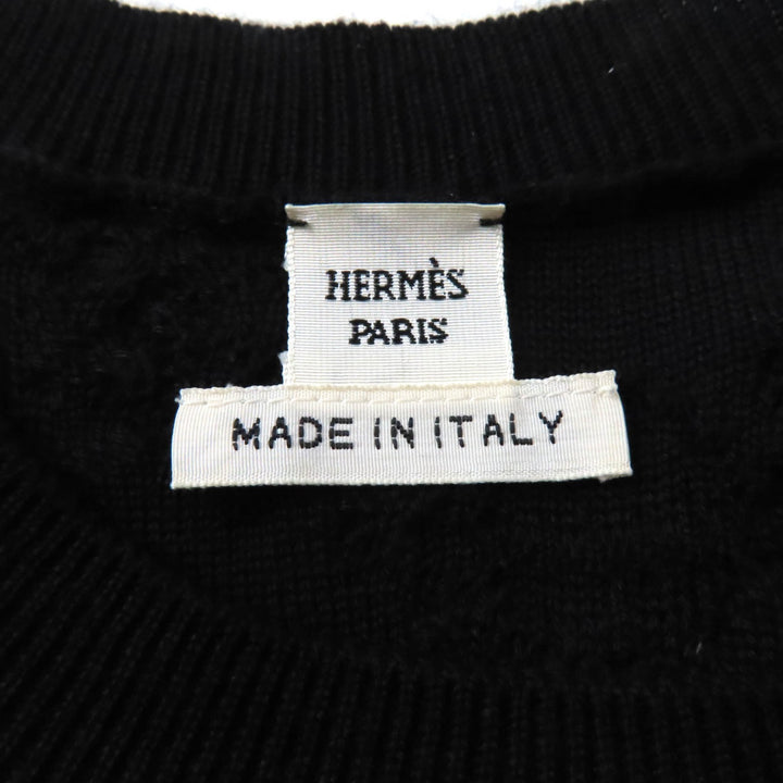 美品★HERMES エルメス カシミヤ シルク混 クルーネック フレンチスリーブ ワンピース ブラック 34 イタリア製 正規品 レディース