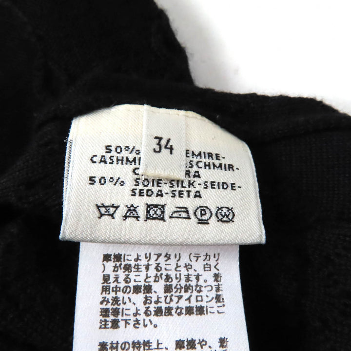 美品★HERMES エルメス カシミヤ シルク混 クルーネック フレンチスリーブ ワンピース ブラック 34 イタリア製 正規品 レディース