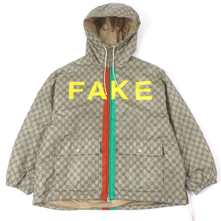 極美品□GUCCI グッチ 20AW 636391 GGロゴ総柄 FAKE NOTプリント ウェブライン ナイロンジャケット ベージュ 48 イタリア製 正規品