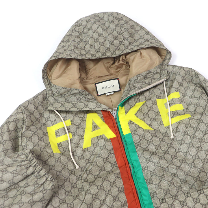 極美品□GUCCI グッチ 20AW 636391 GGロゴ総柄 FAKE NOTプリント ウェブライン ナイロンジャケット ベージュ 48 イタリア製 正規品