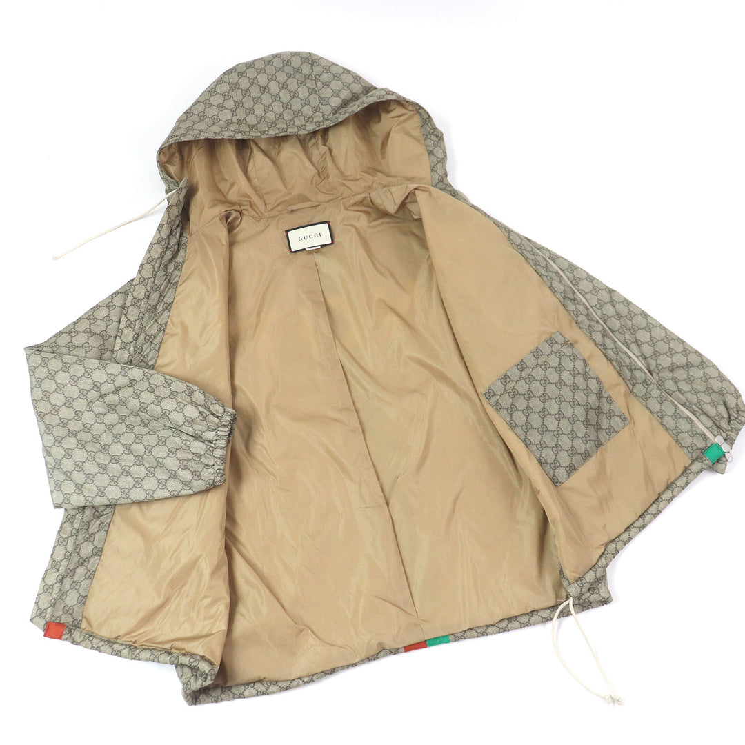 極美品□GUCCI グッチ 20AW 636391 GGロゴ総柄 FAKE NOTプリント ウェブライン ナイロンジャケット ベージュ 48 イタリア製 正規品