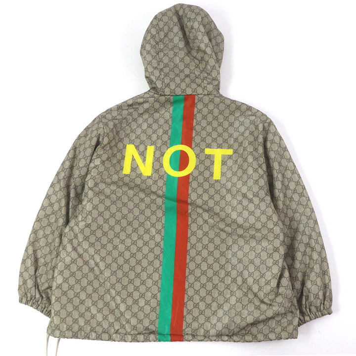 極美品□GUCCI グッチ 20AW 636391 GGロゴ総柄 FAKE NOTプリント ウェブライン ナイロンジャケット ベージュ 48 イタリア製 正規品