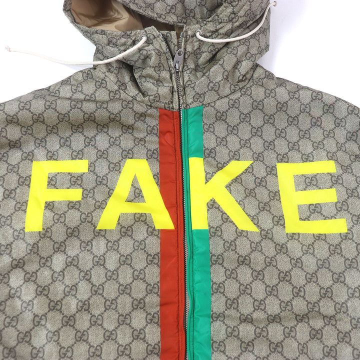 極美品□GUCCI グッチ 20AW 636391 GGロゴ総柄 FAKE NOTプリント ウェブライン ナイロンジャケット ベージュ 48 イタリア製 正規品