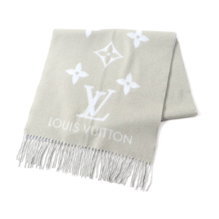 美品★LOUIS VUITTON ルイヴィトン M70462 エシャルプ・レイキャビック カシミヤ100％ ストール グレー ライトブルー 正規品 レディース