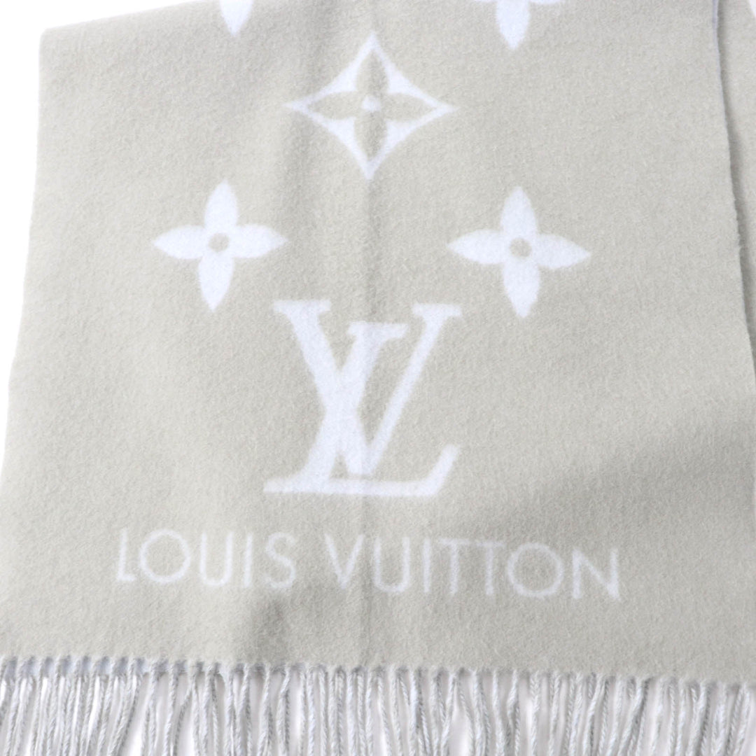美品★LOUIS VUITTON ルイヴィトン M70462 エシャルプ・レイキャビック カシミヤ100％ ストール グレー ライトブルー 正規品 レディース