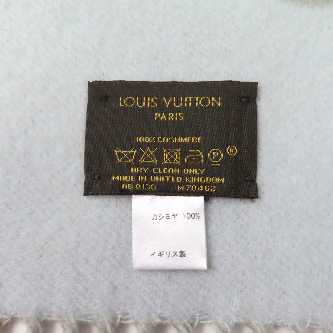 美品★LOUIS VUITTON ルイヴィトン M70462 エシャルプ・レイキャビック カシミヤ100％ ストール グレー ライトブルー 正規品 レディース