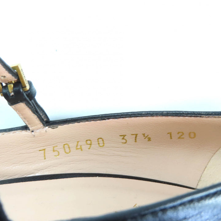 未使用品★GUCCI グッチ 750490 ベルトデザイン アーモンドトゥ 厚底 レザー パンプス ブラック 37.5 イタリア製 レディース