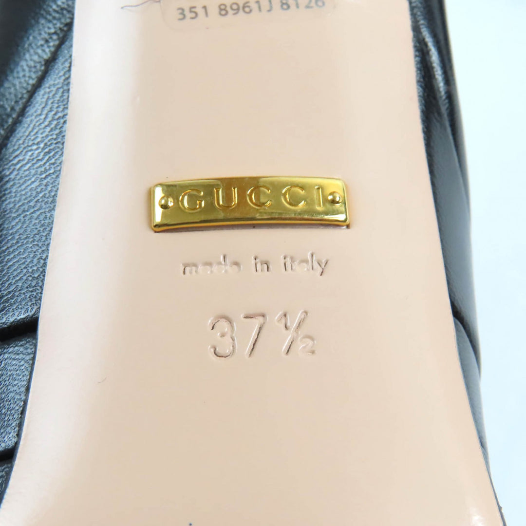 未使用品★GUCCI グッチ 750490 ベルトデザイン アーモンドトゥ 厚底 レザー パンプス ブラック 37.5 イタリア製 レディース