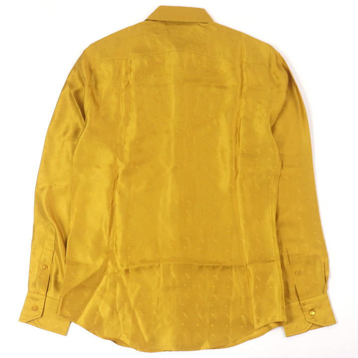 極美品□FENDI フェンディ 2021年製 FS0808 シルク100％ ロゴ総柄 ズッカ フライフロント 長袖シャツ イエロー 38 イタリア製 正規品