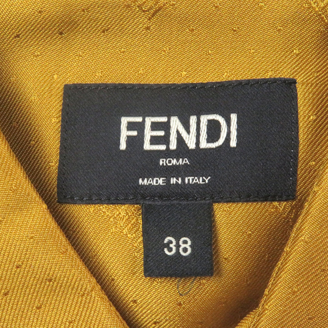 極美品□FENDI フェンディ 2021年製 FS0808 シルク100％ ロゴ総柄 ズッカ フライフロント 長袖シャツ イエロー 38 イタリア製 正規品