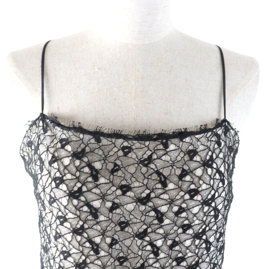 美品★CHANEL シャネル P56062 ココマーク金具付 総レース 膝丈 キャミワンピース ドレス ブラック 36 フランス製 レディース