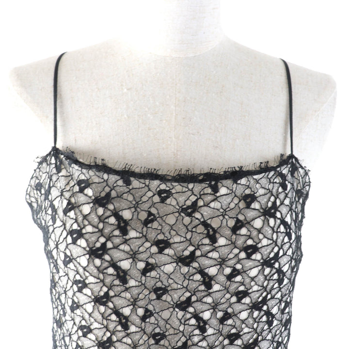 美品★CHANEL シャネル P56062 ココマーク金具付 総レース 膝丈 キャミワンピース ドレス ブラック 36 フランス製 レディース