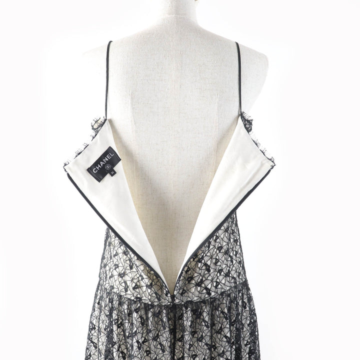 美品★CHANEL シャネル P56062 ココマーク金具付 総レース 膝丈 キャミワンピース ドレス ブラック 36 フランス製 レディース