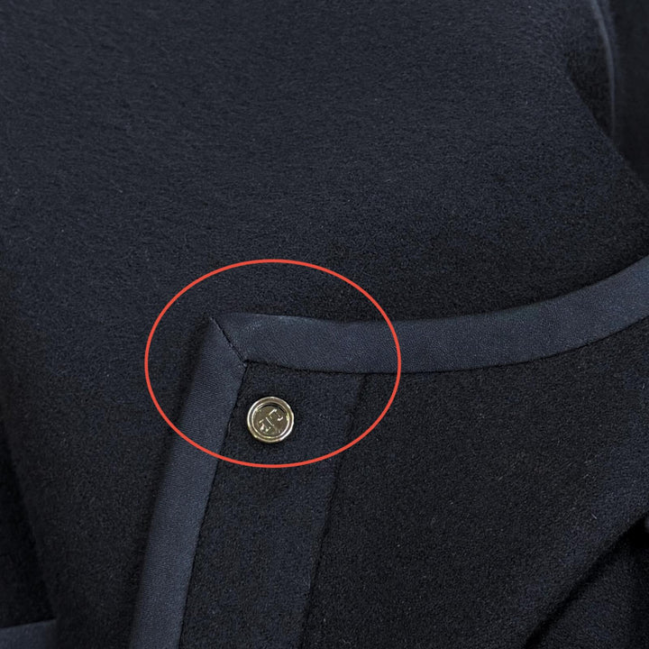 美品★Loro Piana ロロピアーナ カシミヤ100％ ベルト付 比翼仕立て ノーカラー コート ネイビー L イタリア製 正規品 レディース