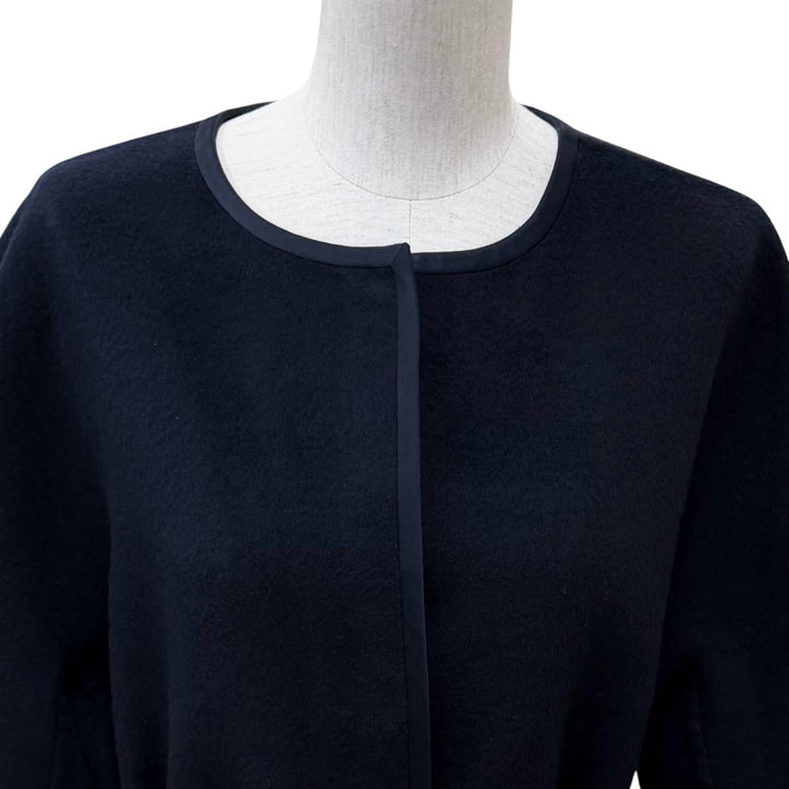 美品★Loro Piana ロロピアーナ カシミヤ100％ ベルト付 比翼仕立て ノーカラー コート ネイビー L イタリア製 正規品 レディース