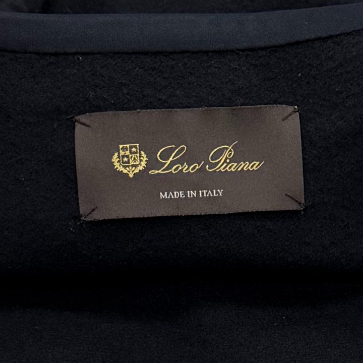 美品★Loro Piana ロロピアーナ カシミヤ100％ ベルト付 比翼仕立て ノーカラー コート ネイビー L イタリア製 正規品 レディース
