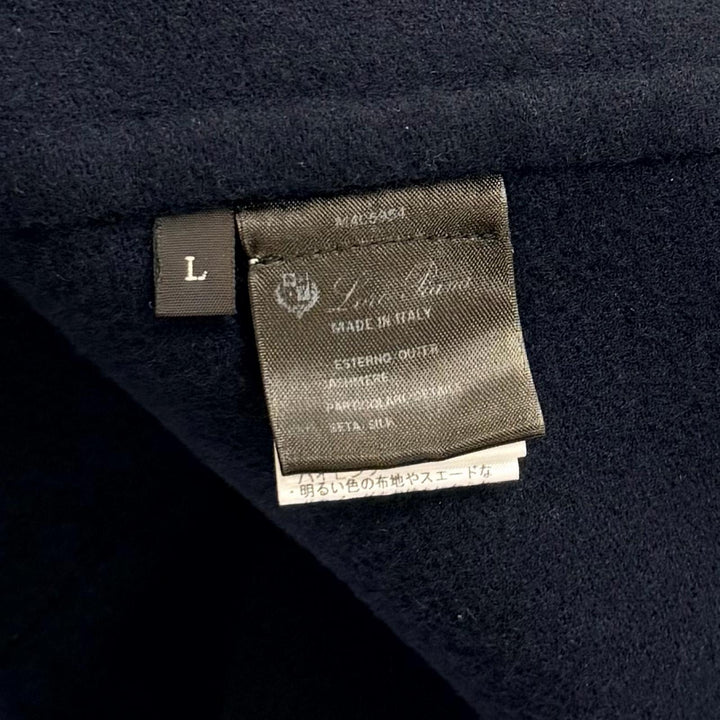 美品★Loro Piana ロロピアーナ カシミヤ100％ ベルト付 比翼仕立て ノーカラー コート ネイビー L イタリア製 正規品 レディース