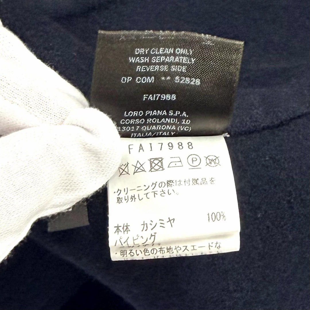 美品★Loro Piana ロロピアーナ カシミヤ100％ ベルト付 比翼仕立て ノーカラー コート ネイビー L イタリア製 正規品 レディース
