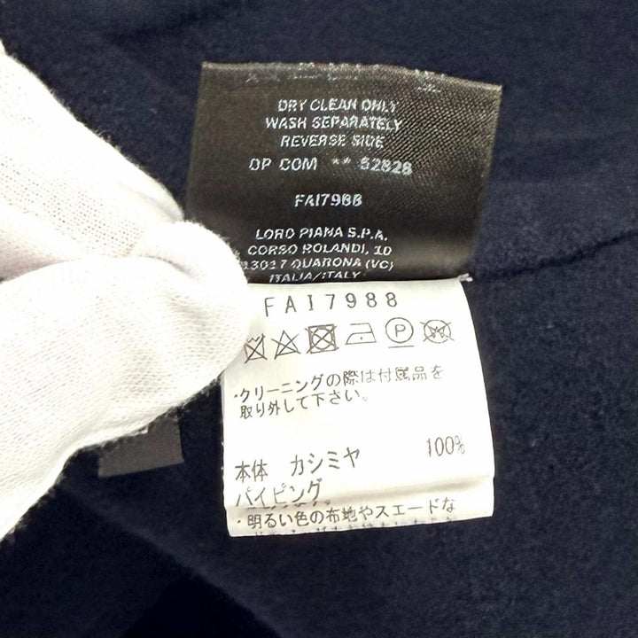 美品★Loro Piana ロロピアーナ カシミヤ100％ ベルト付 比翼仕立て ノーカラー コート ネイビー L イタリア製 正規品 レディース