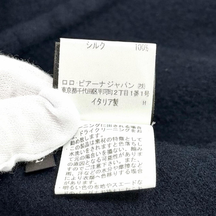 美品★Loro Piana ロロピアーナ カシミヤ100％ ベルト付 比翼仕立て ノーカラー コート ネイビー L イタリア製 正規品 レディース