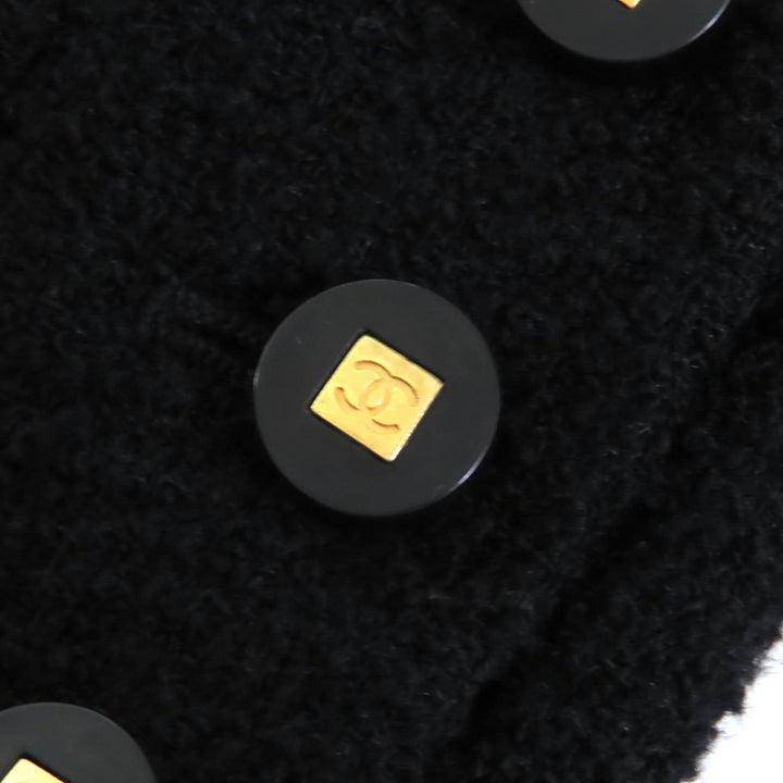 美品△CHANEL シャネル ヴィンテージ 96A P08101 ココマークボタン ベルト付き ウールツイード ショート ジャケット ブラック 36 正規品