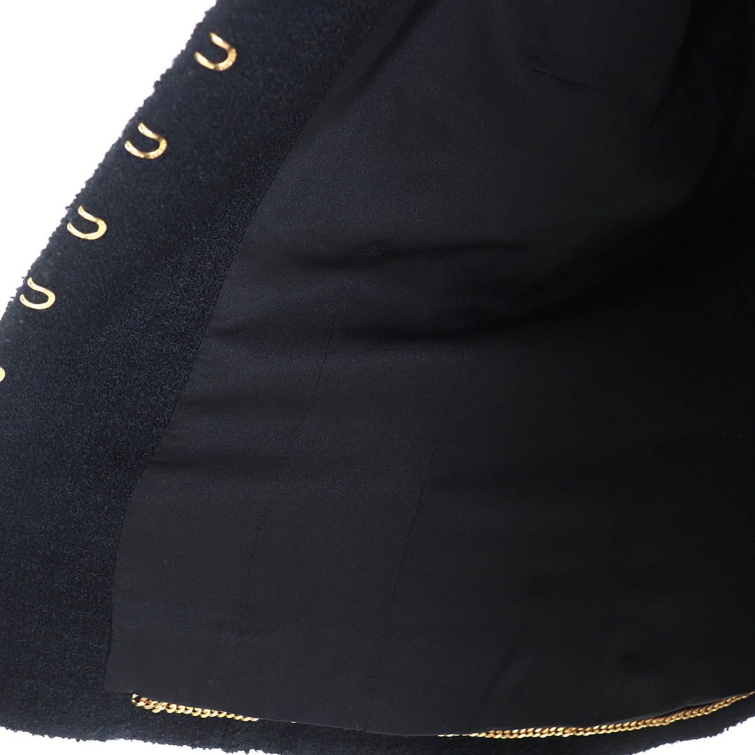 美品△CHANEL シャネル ヴィンテージ 96A P08101 ココマークボタン ベルト付き ウールツイード ショート ジャケット ブラック 36 正規品