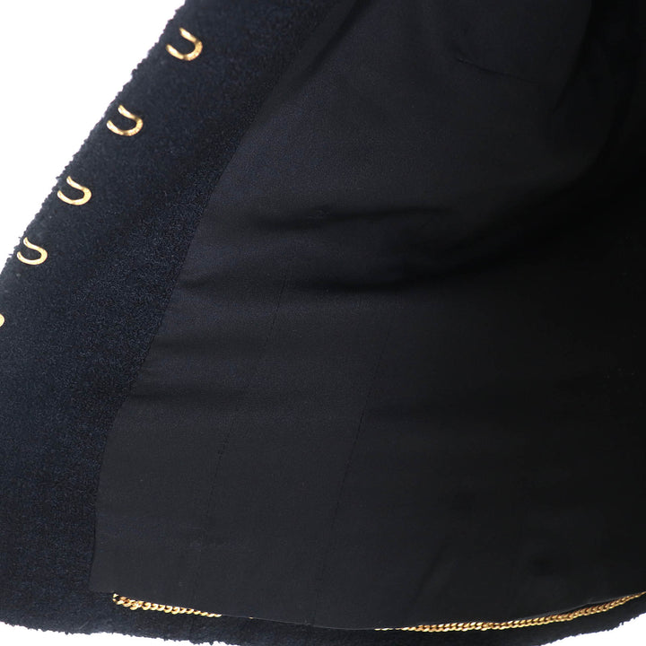 美品△CHANEL シャネル ヴィンテージ 96A P08101 ココマークボタン ベルト付き ウールツイード ショート ジャケット ブラック 36 正規品