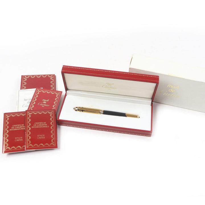 極美品□Cartier カルティエ パンテール ドゥ カルティエ ペン先18K Mニブ トリニティ 万年筆 ブラック ゴールド フランス製 メンズ