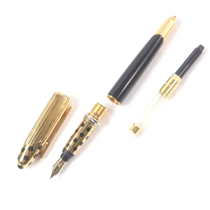 極美品□Cartier カルティエ パンテール ドゥ カルティエ ペン先18K Mニブ トリニティ 万年筆 ブラック ゴールド フランス製 メンズ
