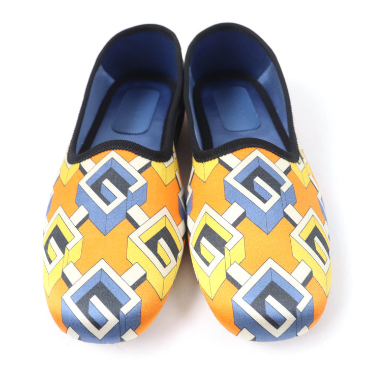 未使用品☆GUCCI グッチ ジオメトリックG ロゴ総柄 サテン ルームシューズ オレンジ系 37 箱・保存袋付き イタリア製 レディース