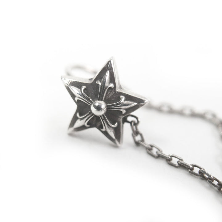 美品□CHROME HEARTS クロムハーツ スター スパイク チェーン 片耳用 ピアス アクセサリー SV925 シルバー 保存袋付き 重量2.3g メンズ