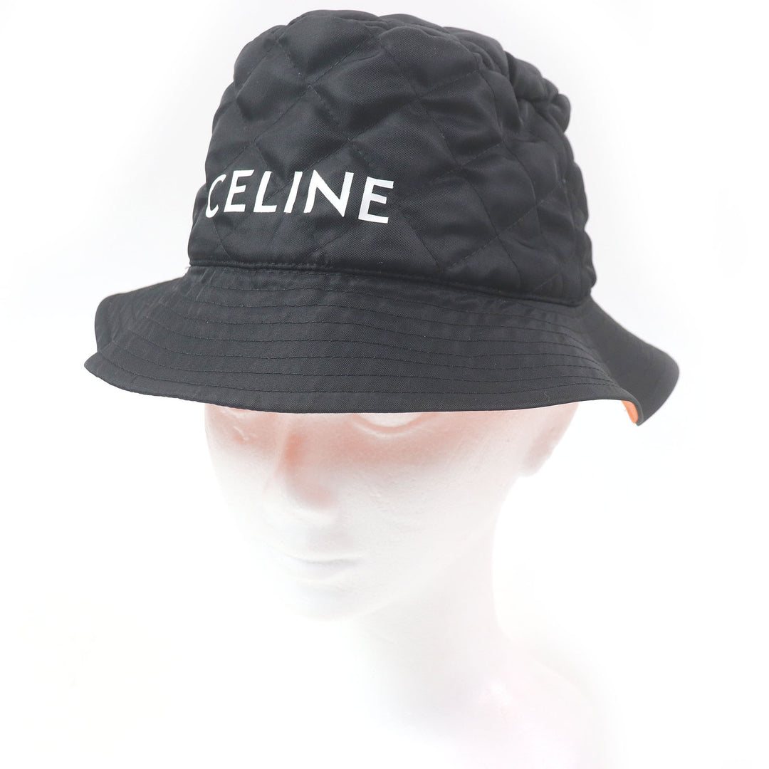 極美品□CELINE セリーヌ 2AUB0930C ロゴプリント 中綿 キルティング バケットハット 帽子 ブラック M フランス製 正規品 メンズ