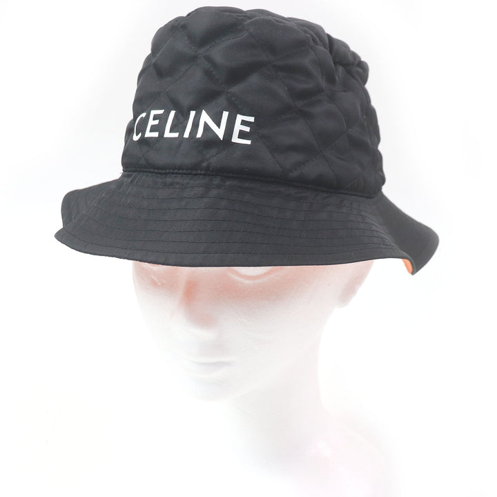 極美品□CELINE セリーヌ 2AUB0930C ロゴプリント 中綿 キルティング バケットハット 帽子 ブラック M フランス製 正規品 メンズ