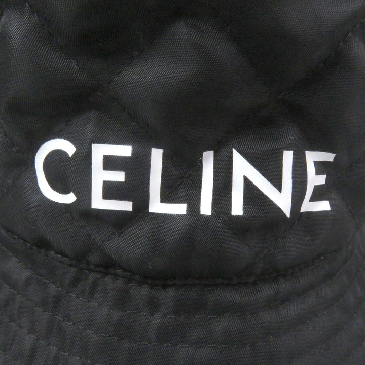 極美品□CELINE セリーヌ 2AUB0930C ロゴプリント 中綿 キルティング バケットハット 帽子 ブラック M フランス製 正規品 メンズ