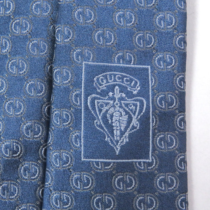 未使用品□GUCCI グッチ シルク100% GGロゴ総柄 クレスト ワイドタイ ネクタイ ライトブルー イタリア製 メンズ ビジネスオススメ◎