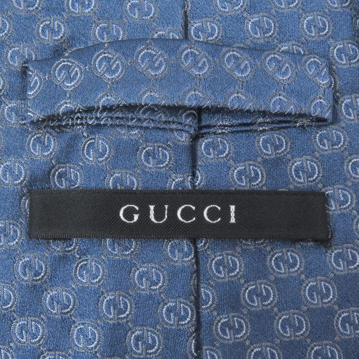 未使用品□GUCCI グッチ シルク100% GGロゴ総柄 クレスト ワイドタイ ネクタイ ライトブルー イタリア製 メンズ ビジネスオススメ◎