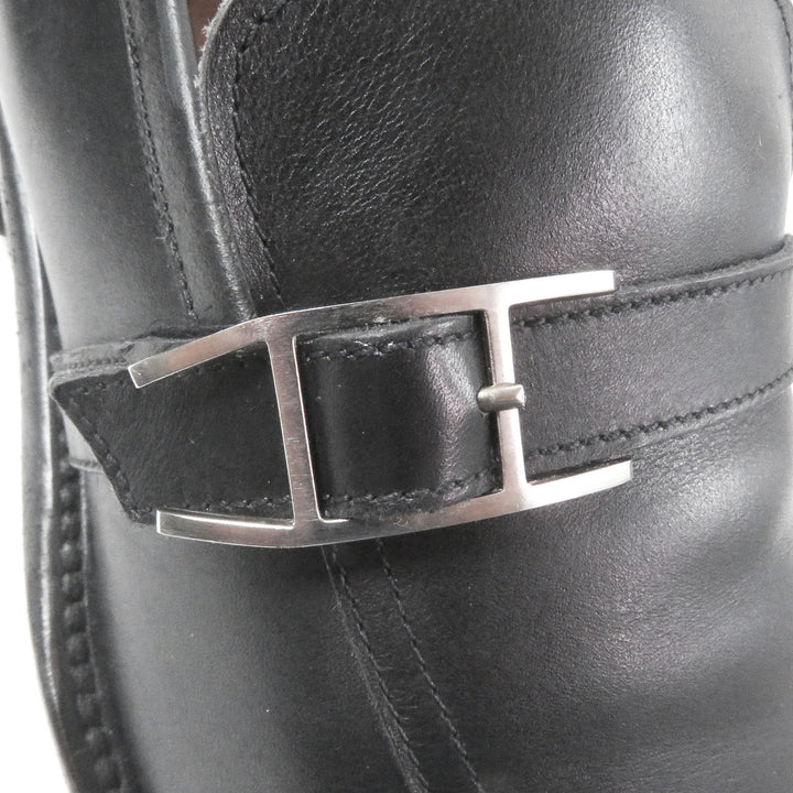 良品□HERMES エルメス ヴィンテージ アピ Hロゴバックル ベルト スクエアトゥ レザー ローファー ブラック 40.5 イタリア製 メンズ
