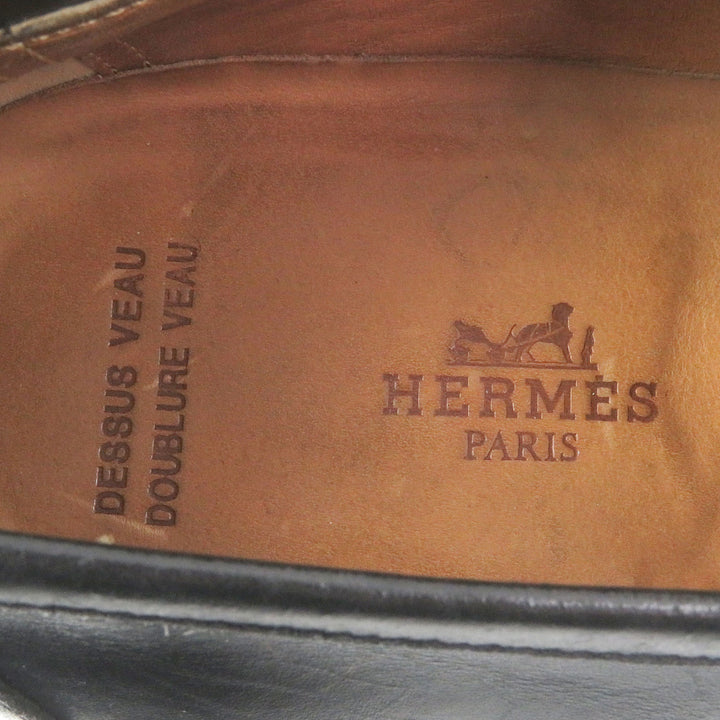 良品□HERMES エルメス ヴィンテージ アピ Hロゴバックル ベルト スクエアトゥ レザー ローファー ブラック 40.5 イタリア製 メンズ