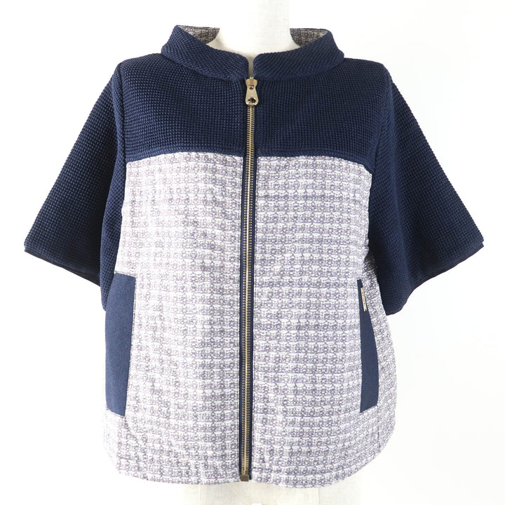 未使用品☆BARK バーク 転写プリント スタンドカラー 中綿入り ZIP UP 半袖 ジャケット ネイビー XS イタリア製 レディース 定価80300円
