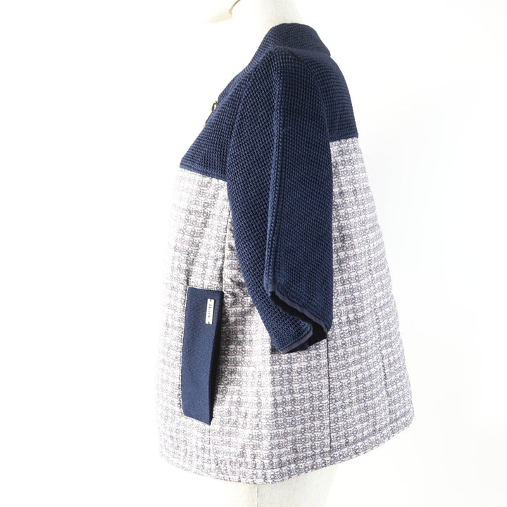 未使用品☆BARK バーク 転写プリント スタンドカラー 中綿入り ZIP UP 半袖 ジャケット ネイビー XS イタリア製 レディース 定価80300円