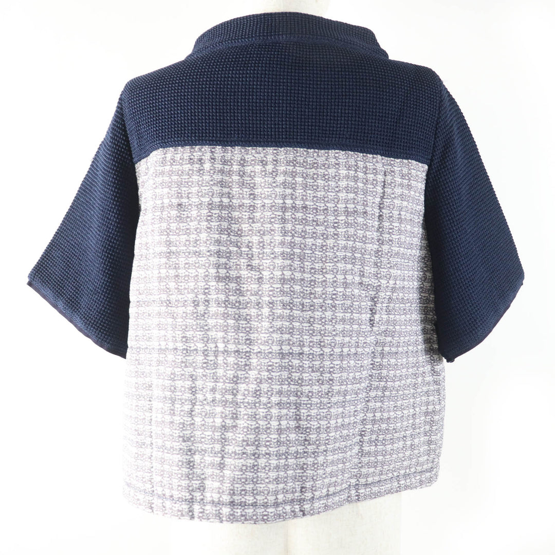 未使用品☆BARK バーク 転写プリント スタンドカラー 中綿入り ZIP UP 半袖 ジャケット ネイビー XS イタリア製 レディース 定価80300円