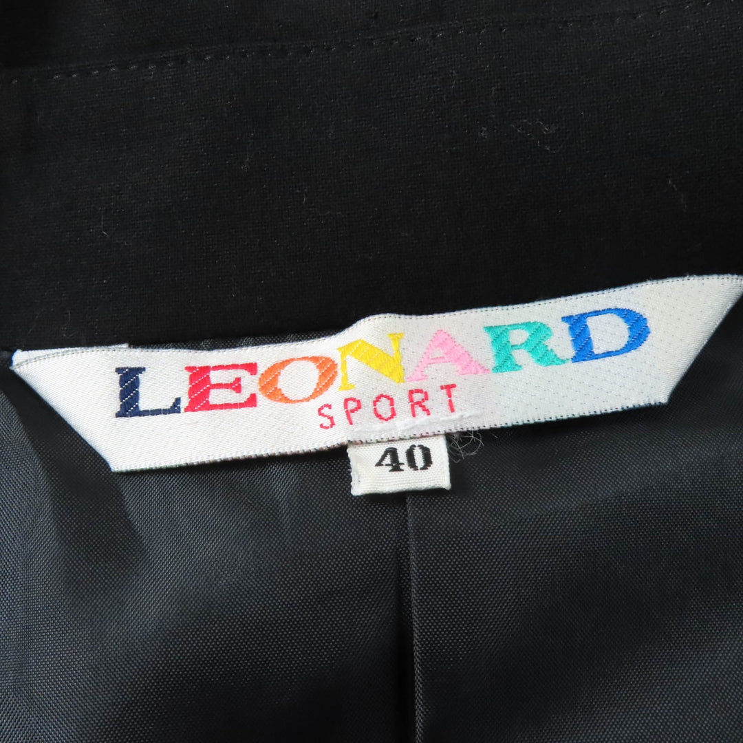 美品☆LEONARD SPORT レオナールスポーツ ウール ロゴボタン 襟袖デザインプリント ジャケット ブラック 40 日本製 正規品 レディース