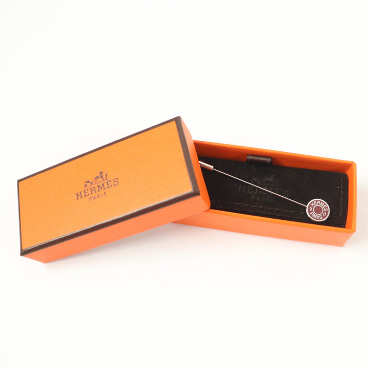 未使用品☆HERMES エルメス GD1108 シルバー金具 セリエ ピンブローチ ハットピン 小物 ブラウン 箱・保存袋付き フランス製 レディース