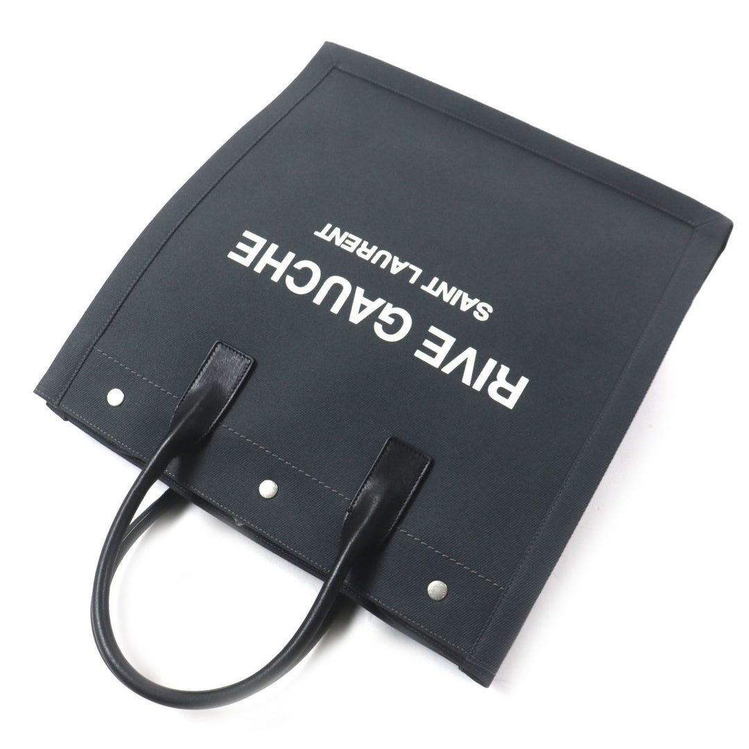 美品▼SAINT LAURENT PARIS サンローランパリ 632539 リヴゴーシュ N/S キャンバス レザー トートバッグ ダークグレー ブラック メンズ