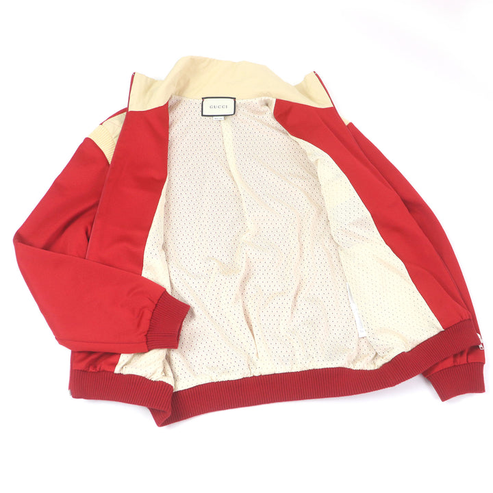 美品□GUCCI グッチ 625287 ロゴワッペン ラインデザイン トラックジャケット ジャージ レッド アイボリー M イタリア製 正規品 メンズ