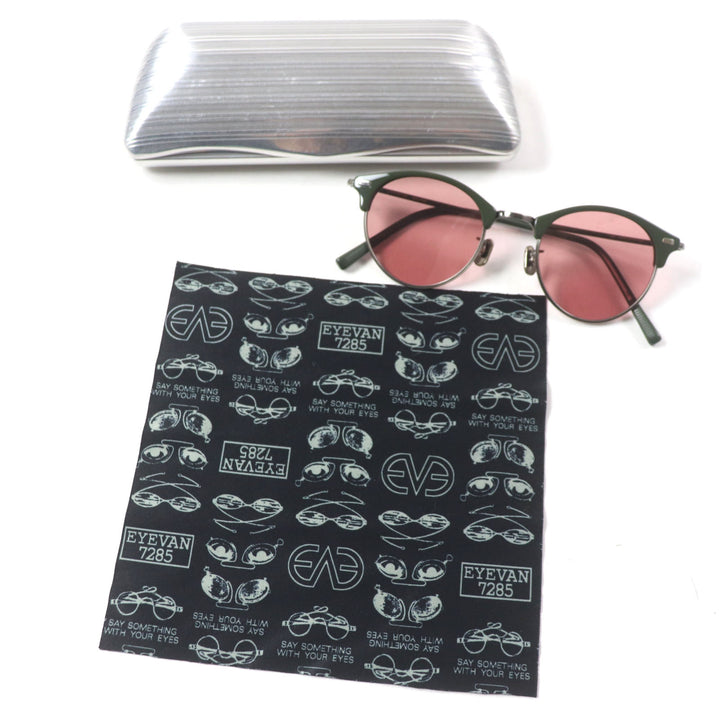 極美品▼EYEVAN アイヴァン 7285 760 ボストン アイウェア サングラス グリーン シルバー 47□22-148 ケース付き 日本製 メンズ