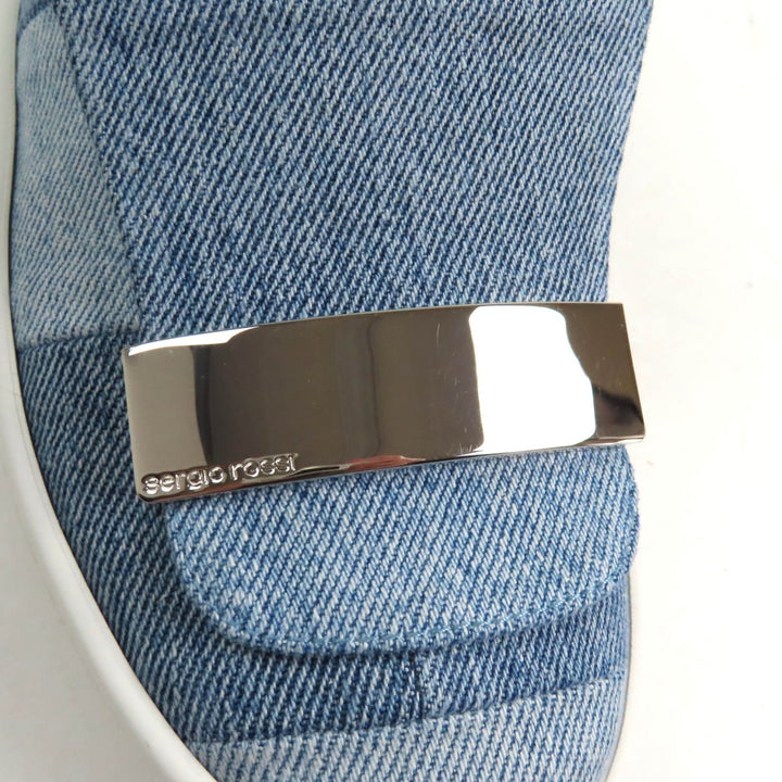 極美品★Sergio Rossi Levis セルジオロッシ リーバイス sr1 ADDICT ロゴプレート付 パッチワークデニム スニーカー インディゴ 35
